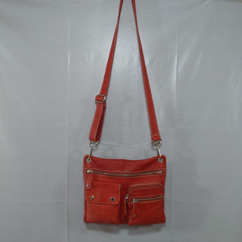 Vtg Y2k Fossil Sutter Genuine Leather Crossbody Bag Red Adjustable Strap Top Zip - Picture 2 of 16